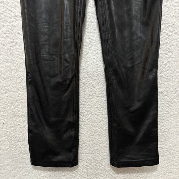Abercrombie & Fitch Criss Cross 90s Straight High Rise Vegan Leather Black Pants - Picture 6 of 13